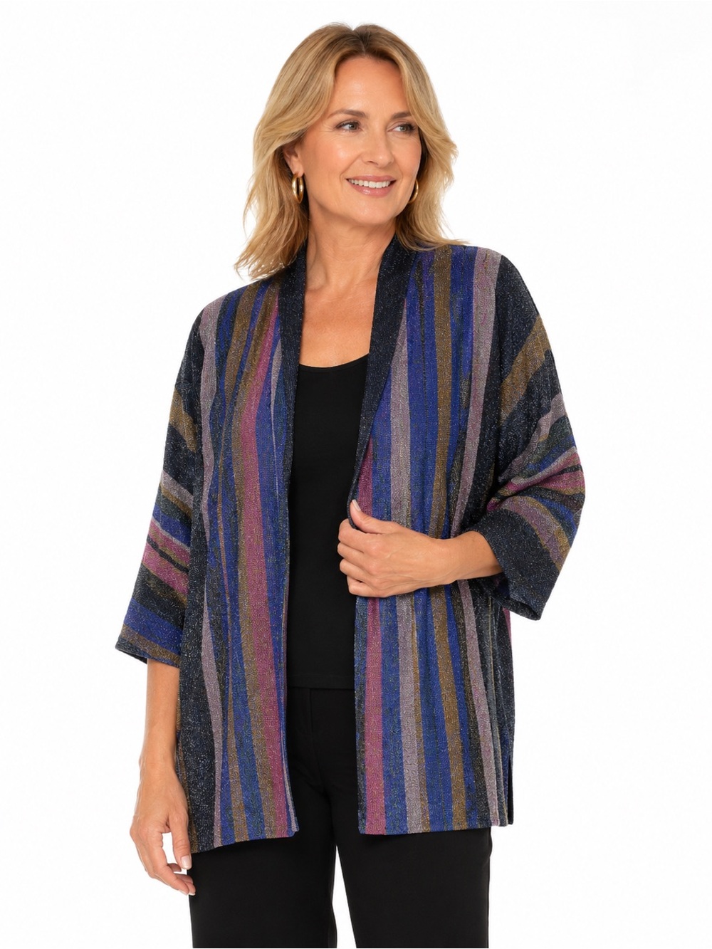 Vilagallo Lurex Sparkle Stripe Open Cardigan Jacket multicolor Size S